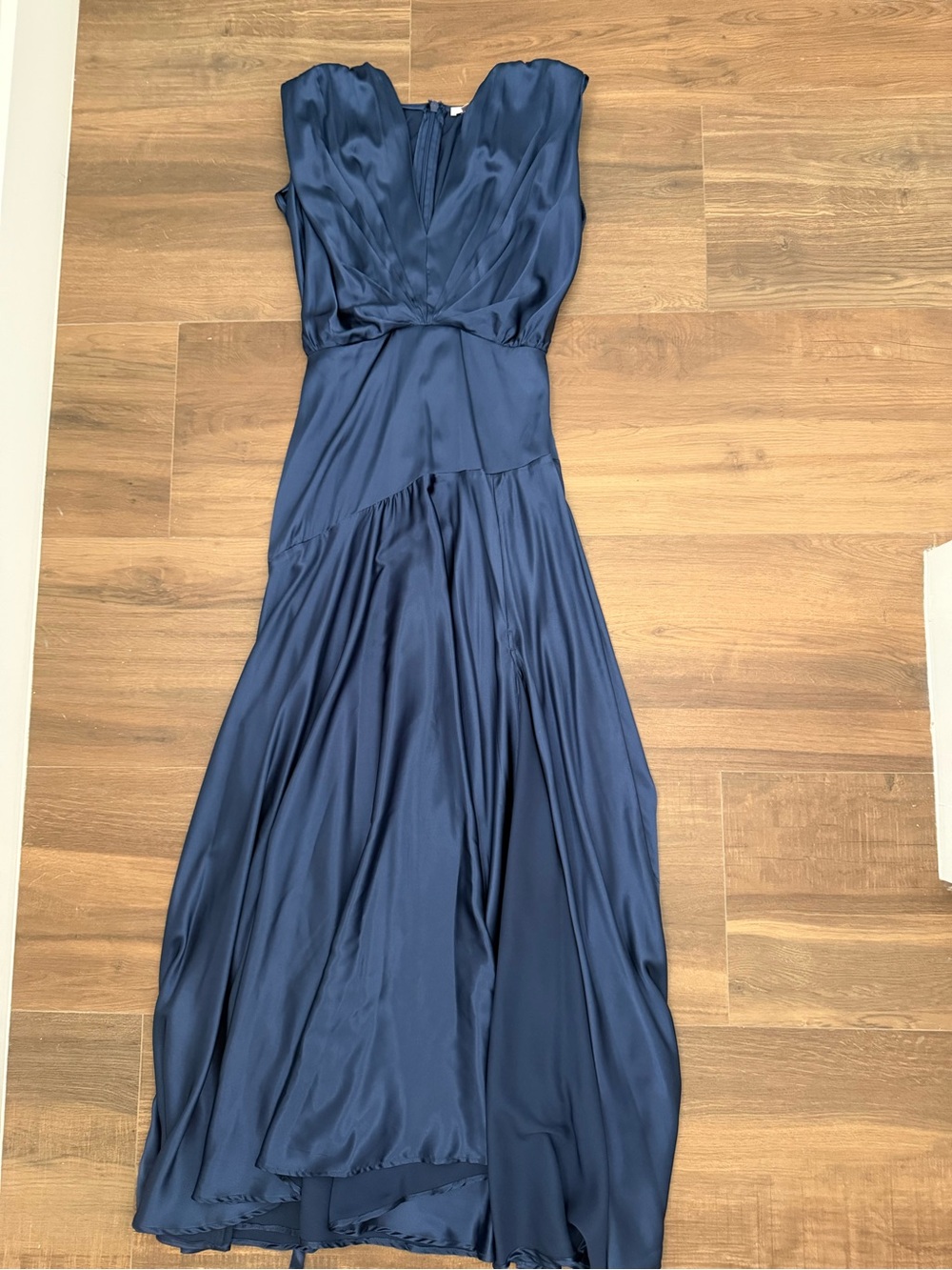Luxxel Midnight Blue Satin V-Neck Maxi Dress